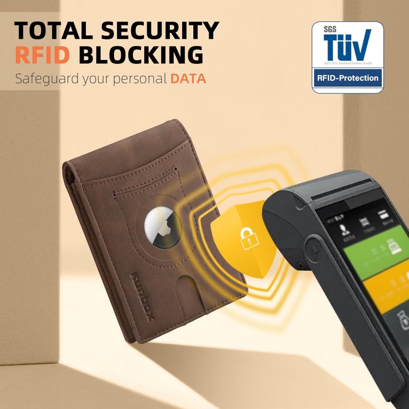 RUNBOX AirTag-Wallet-Mens-Slim-RFID Blocking Wallets Leather with Bill Compartment Air Tag Bifold Card Holder Wallet Gifts for Men Dad - Image 5